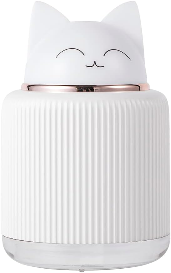 Mini Humidifier-Cute Cat Mist Humidifier for Kids Bedroom, Small Ultrasonic humidifier for Home Car Office with USB 2 LED Colors
