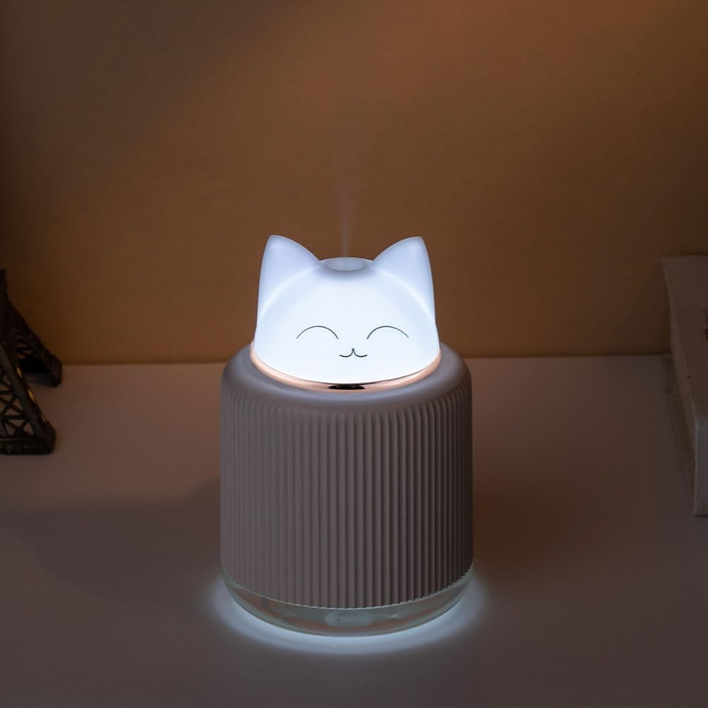 Mini Humidifier-Cute Cat Mist Humidifier for Kids Bedroom, Small Ultrasonic humidifier for Home Car Office with USB 2 LED Colors