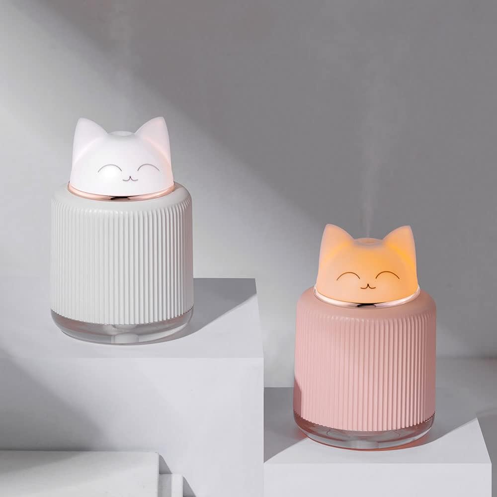 Mini Humidifier-Cute Cat Mist Humidifier for Kids Bedroom, Small Ultrasonic humidifier for Home Car Office with USB 2 LED Colors