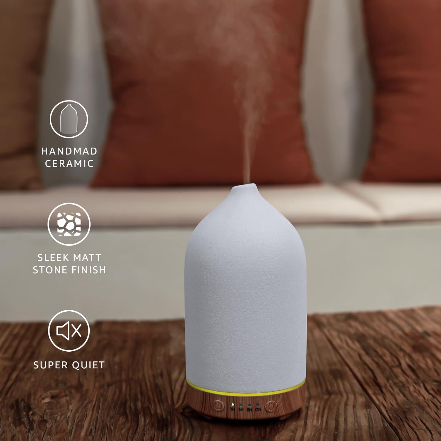 200ML Ceramic Essential Oil Diffuser - Ultrasonic Aromatherapy & Humidifier with 7-Color LED Lights