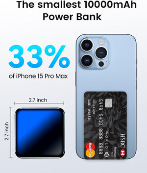 10000mAh Small Power Bank, Mini Phone Portable Charger, USB C Input/Output with Smart LED Display