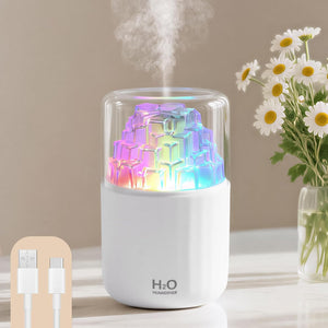 Mist Humidifier with Colorful Light Auto-Off USB Desktop Personal Humidifiers 2 Cool Spray Modes 300ml for Bedroom Office Car Travel White