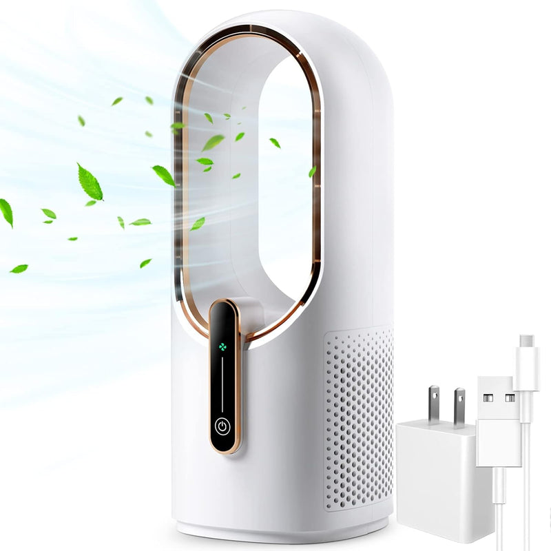 Desk Fan Bladeless, 11.8 Inch Office Fan Small, Quiet, 3 Speed Adjustment, Touch Control, Easy to Clean, Desk Fans Small Quiet, Ideal for Office