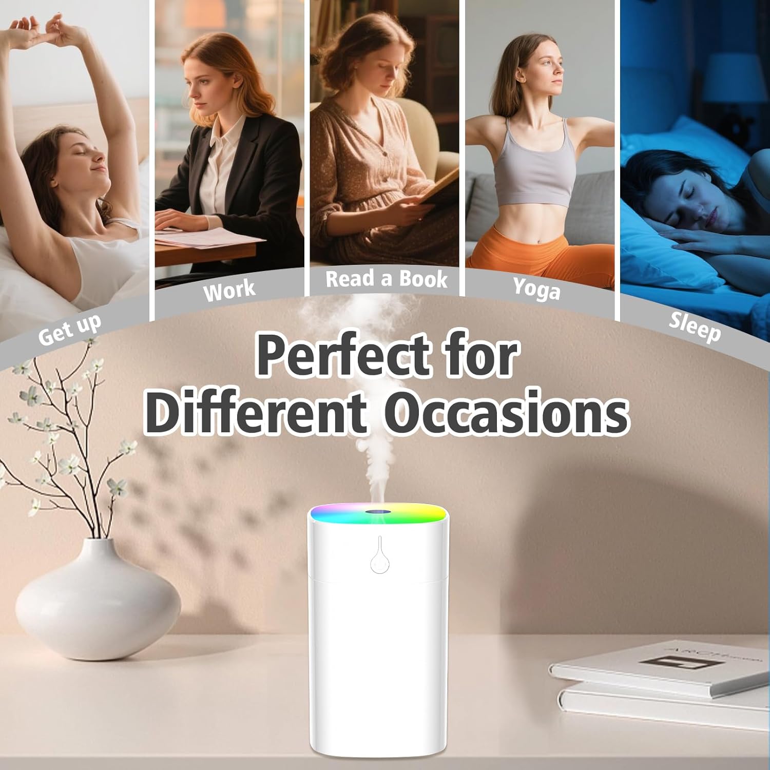 400ml Mini Humidifiers for Plant Indoor, Small Humidifier for Bedroom Portable Fragrance Aroma Diffuser with Night Light Auto off