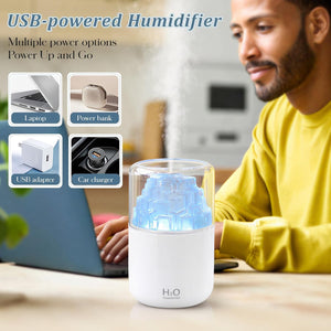 Mist Humidifier with Colorful Light Auto-Off USB Desktop Personal Humidifiers 2 Cool Spray Modes 300ml for Bedroom Office Car Travel White