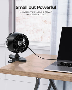 USB Clip on Fan, Strong Wind Ultra Quiet Small Desk Fan with Strong Clamp, More Than 360° Adjustable, 3 Speeds USB-C Corded Powered, Mini Personal