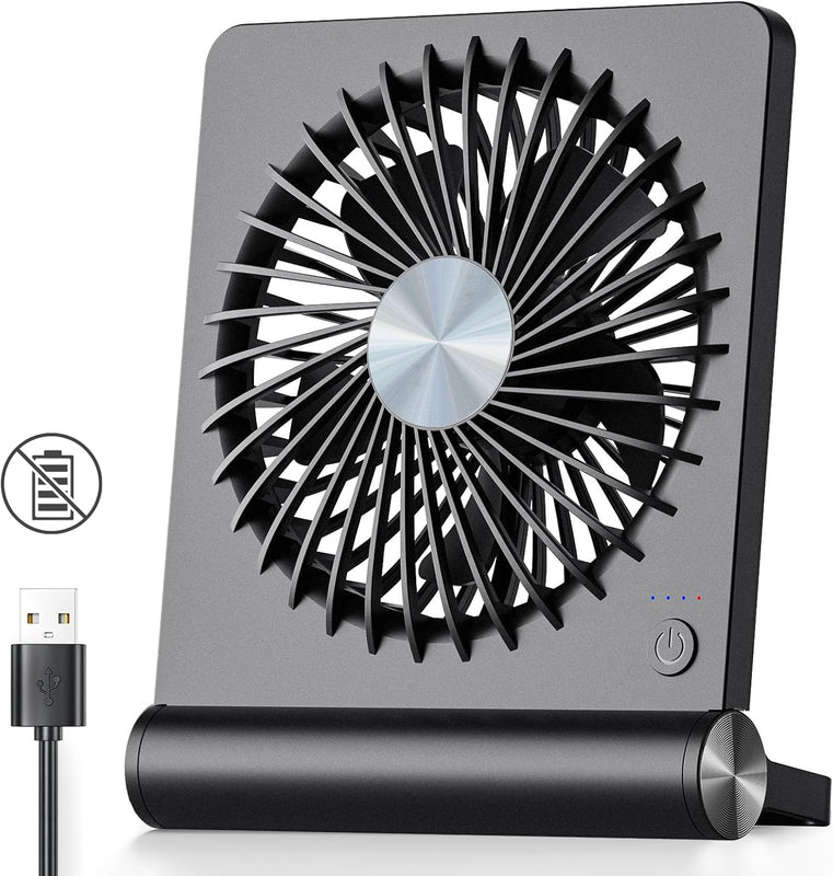 USB Fan, Strong Wind Ultra Quiet Small Desk Fan 220° Tilt Folding 3 Speeds Adjustable USB-C Corded Powered Personal Fan for Home Office Desktop Black
